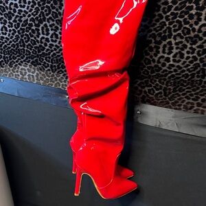 Red Patent PVC Leather High Heel Boots